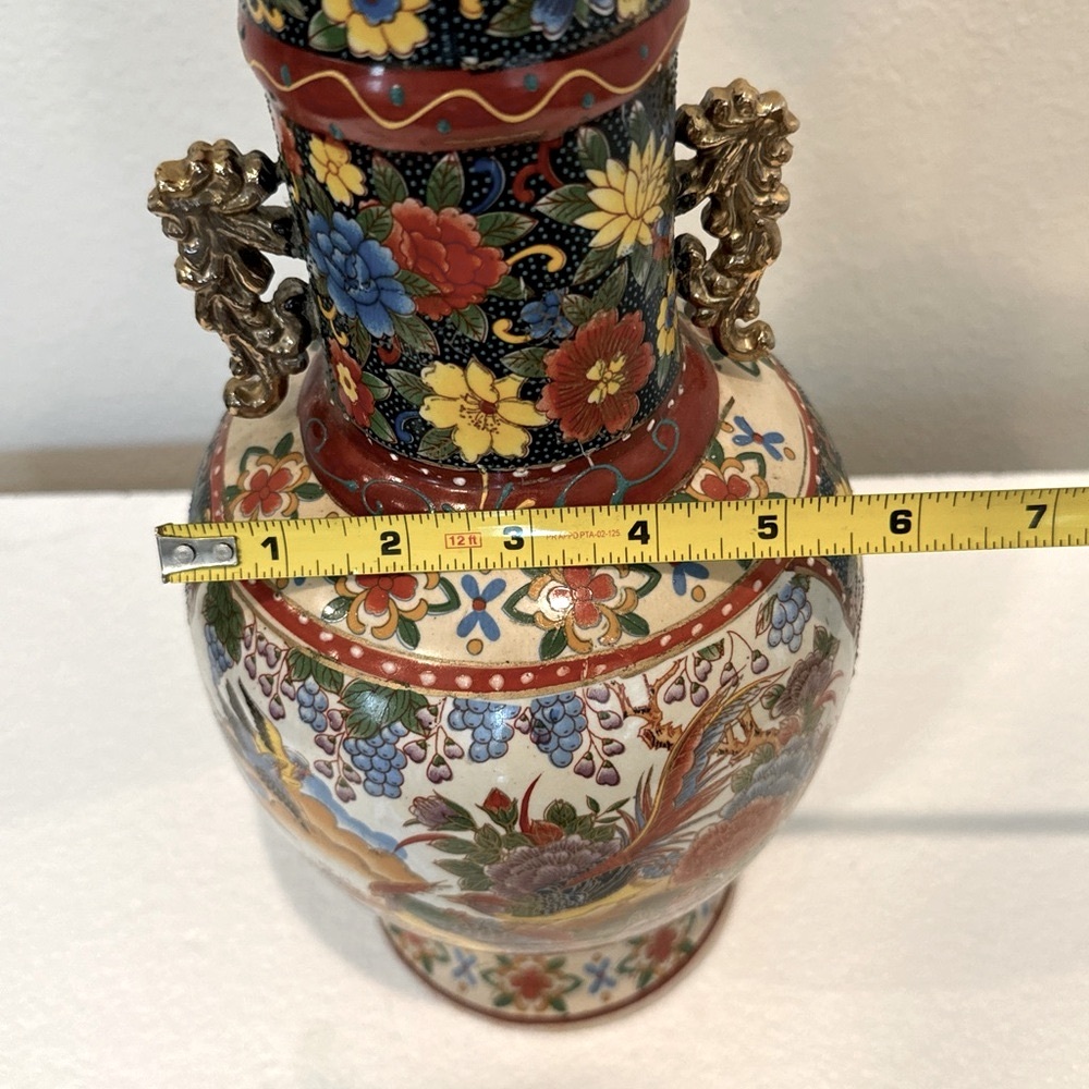 Chinese Antique Double Handle Porcelain Hand Painted Baluster Vase 16 in… - Picture 9 of 12